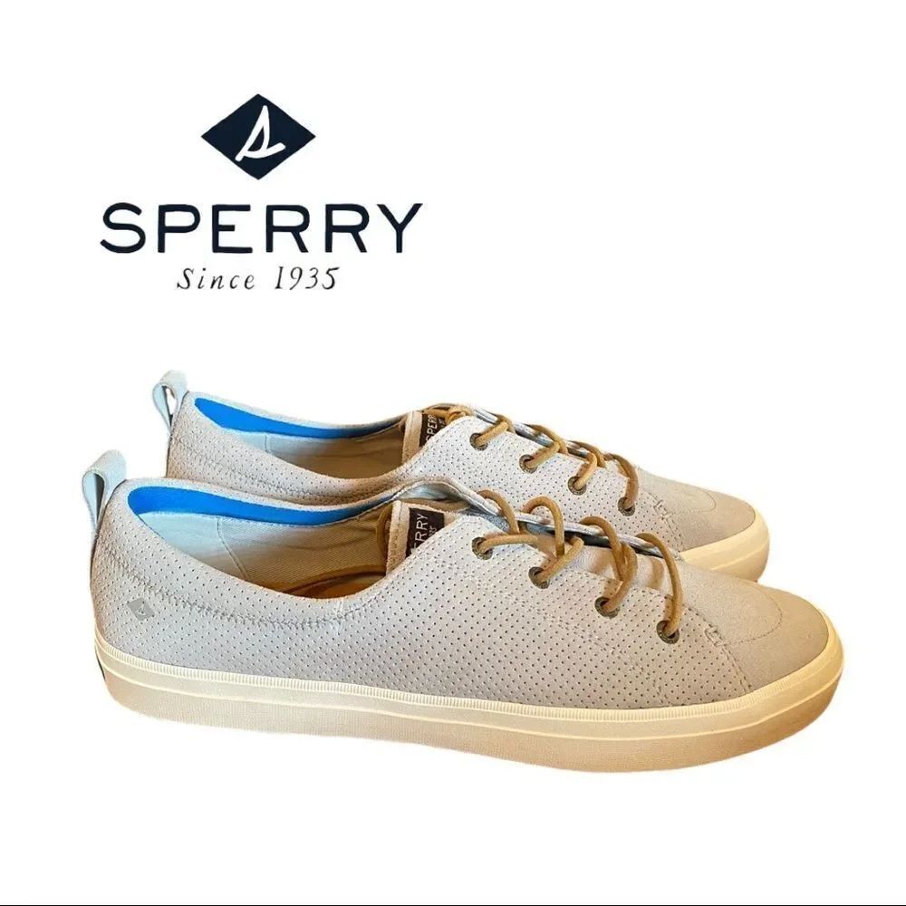 New in Box NIB Sperry "Crest Vibe Plush" Leather Grey Perforated Sneakers 11